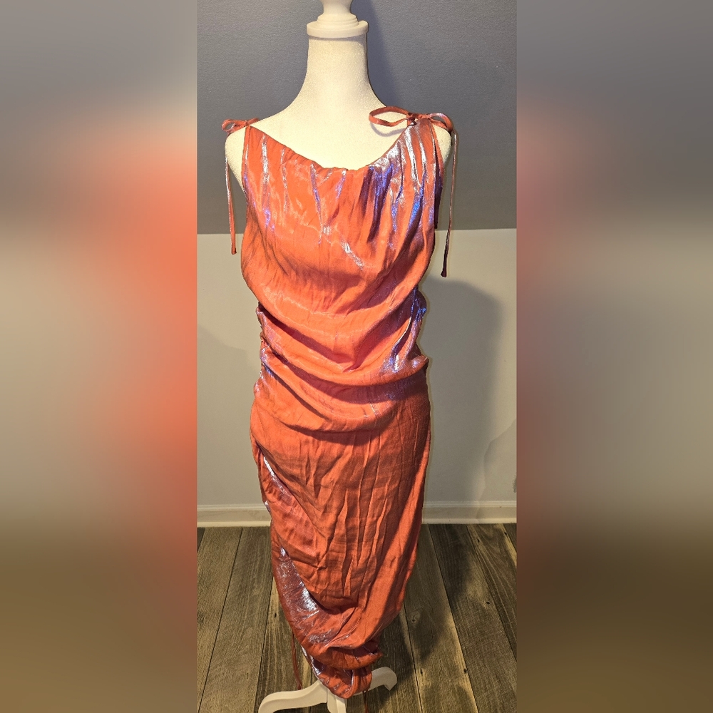 PrettyLittleThing Shimmering Orange Dress